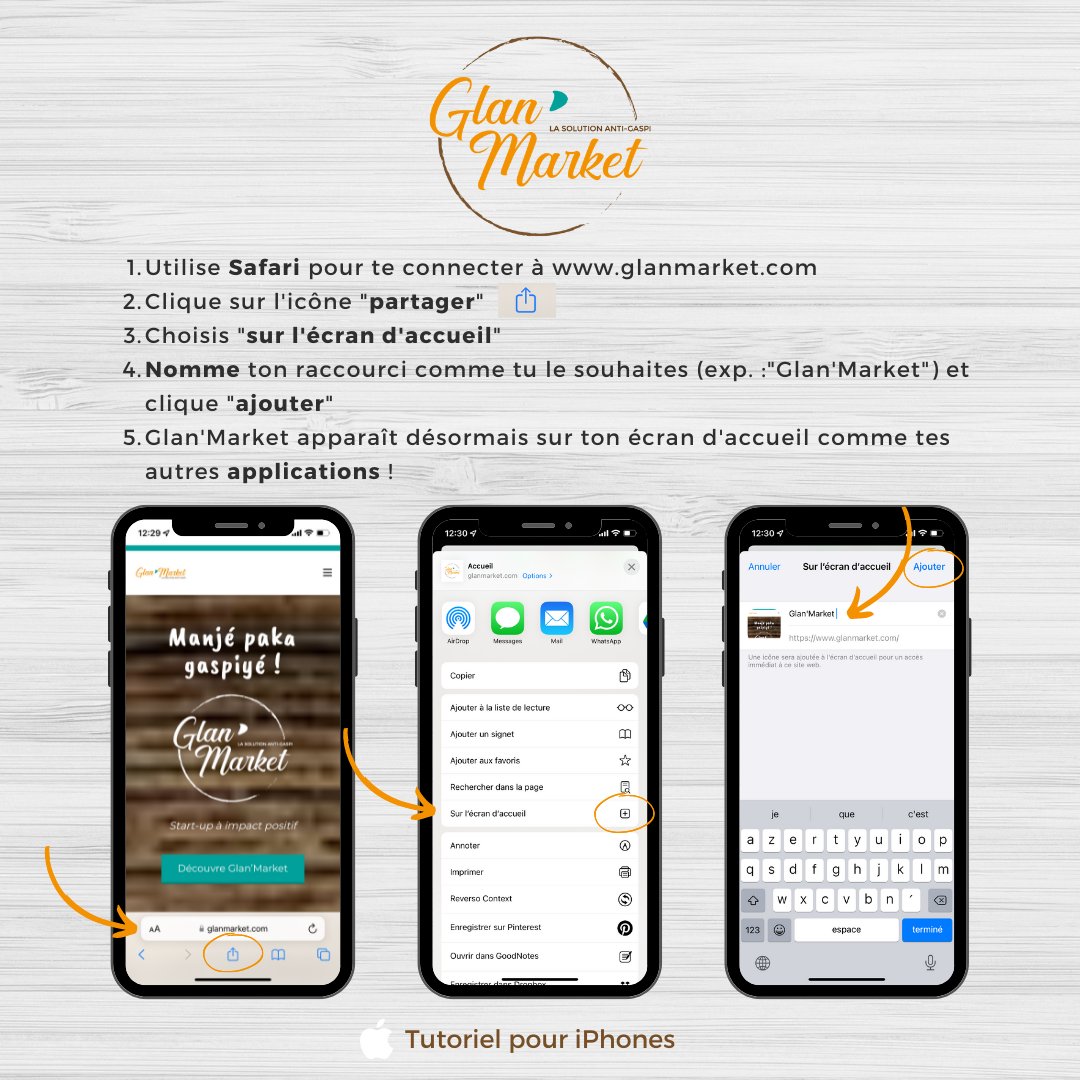 GlanMarket's tweet photo. 💡 Le savais-tu ? Tu peux créer un raccourci du site sur l'écran d'accueil de ton téléphone 📱et te connecter plus rapidement. C'est facile ! Tu pourras ainsi sauver les invendus des commerçants près de chez toi ♻️🤩 https://t.co/S42uGv9F6b