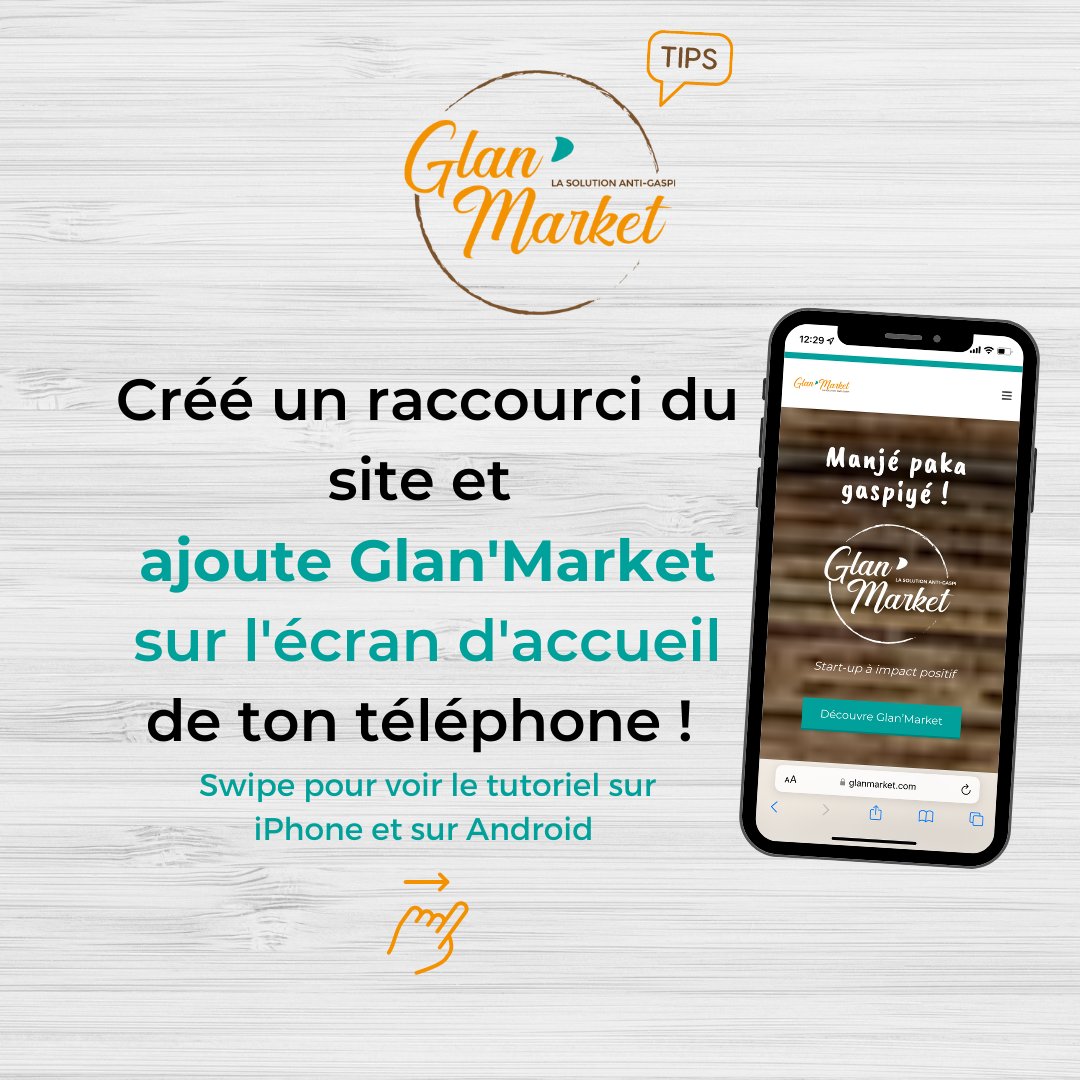 GlanMarket's tweet photo. 💡 Le savais-tu ? Tu peux créer un raccourci du site sur l'écran d'accueil de ton téléphone 📱et te connecter plus rapidement. C'est facile ! Tu pourras ainsi sauver les invendus des commerçants près de chez toi ♻️🤩 https://t.co/S42uGv9F6b