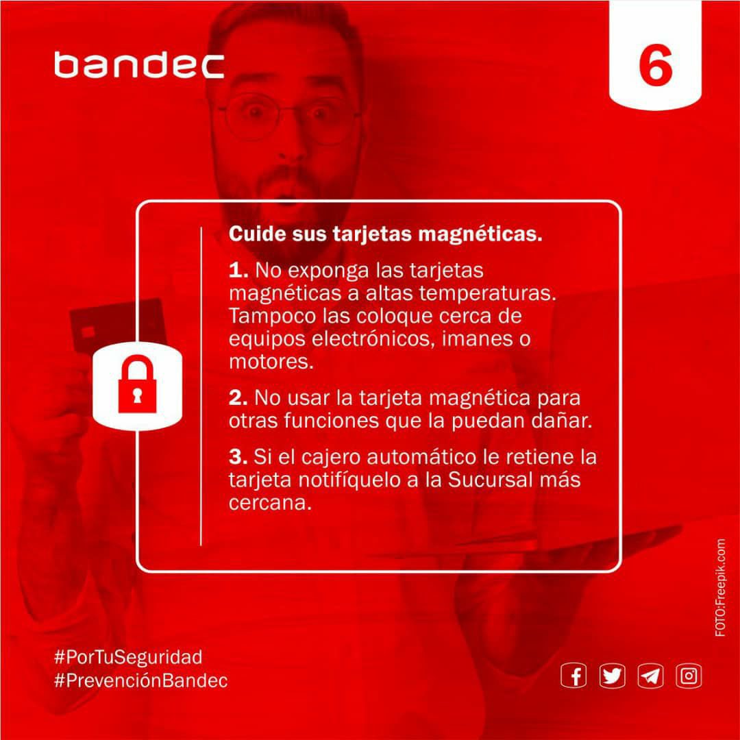 bandeccfgos's tweet photo. Aunque le sea más fácil, para generar o cambiar el PIN de la 💳 evite utilizar:
➖Dígitos del carnet de identidad
➖Números consecutivos como 1111
‼️ NO COMPARTA datos personales o de cuentas bancarias;‼️ tampoco información de su tarjeta #Multibanca.
#BandecAlerta
#PIN https://t.co/MgAeldRfl7