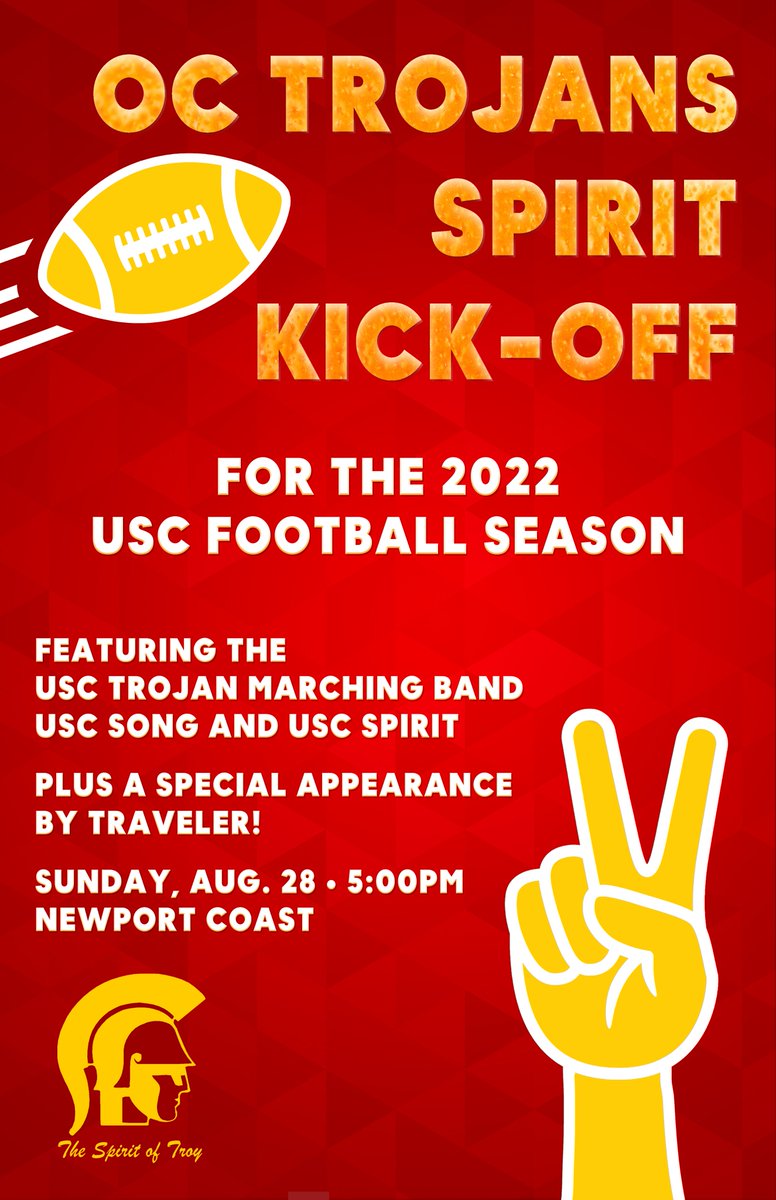 Kick off the 2022 football season with us on Aug. 28 in Newport Coast featuring a special appearance by <a href="/USCMascot/">USC MASCOT Traveler</a>!

events.usc.edu/esvp/tmboc2022/