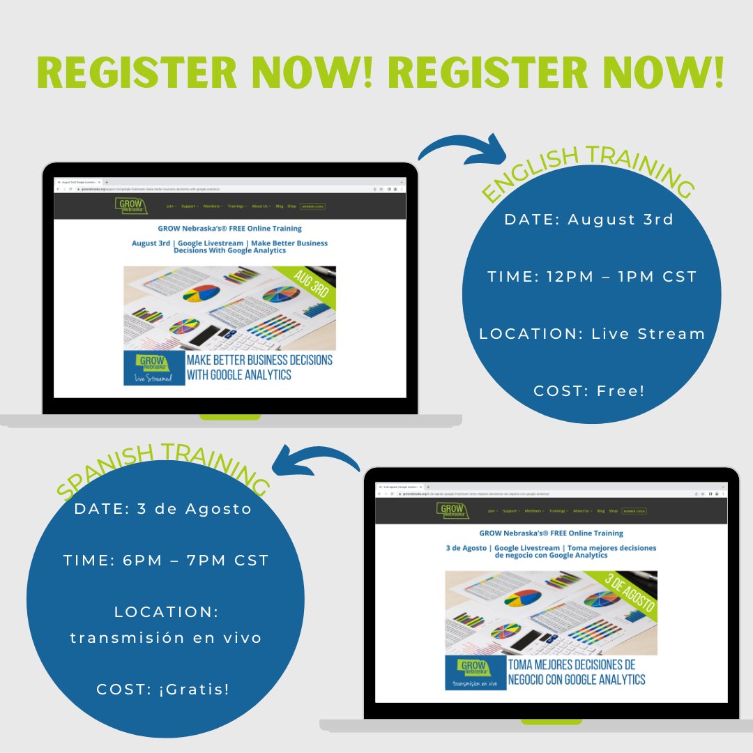 growneb's tweet photo. 📣 Register for tomorrow's #GrowWithGoogle training to learn how to make better business decisions with Google Analytics.📈
Spanish Registration 👉 https://t.co/eioq5E5Vby
English Registration 👉 https://t.co/pixk6wQY1Z
#GrowWithGoogle #GoogleAnalytics #Trends #GoogleTraining https://t.co/lLwB7L4oVK