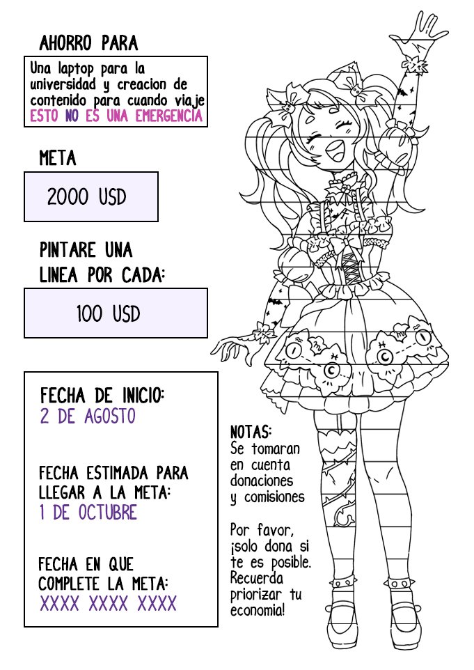 💜 ¡Hola preciosuras! Estoy empezando esta meta para comprar una laptop. Estoy por retomar clases en la universidad uwu
NOTA: Tomaré en cuenta donaciones y comisiones para ir coloreando!

LINK DE DONACIONES
⬇️⬇️⬇️⬇️
cutt.ly/CZTdyp0

Se agradecen los 🔃 RTs ✨