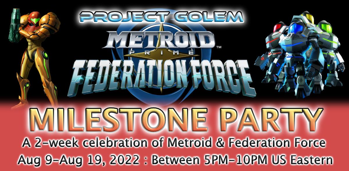 ProjectGolemOff's tweet photo. Next Tuesday, this year's Federation Force Milestone Party will commence!
A two-week long celebration of Metroid's 36th and Federation Force's 6th anniversaries.
Come join online in Federation Force for the festivities!
#FederationForce #Metroid #ProjectGolem https://t.co/oedK1DGKMS