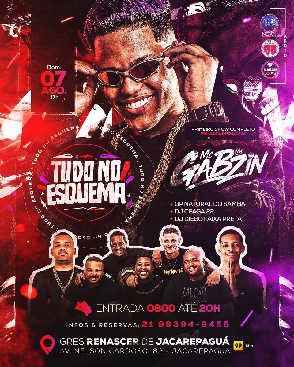 Voltamos, alô JACAREPAGUÁ! 

 07 de AGOSTO <a href="/mcgabzin/">Mc Gabzin</a> PELA PRIMEIRA VEZ EM JACAREPAGUÁ e o PRIMEIRO Show Completo 👀🔥

+ Grupo Natural do Samba + Djs Convidados 

Camarotes Disponíveis:  Faça Sua Reserva 21 99394-9456

Aqui você é sua família tem ENTRADA GRÁTIS até 20H 🔥