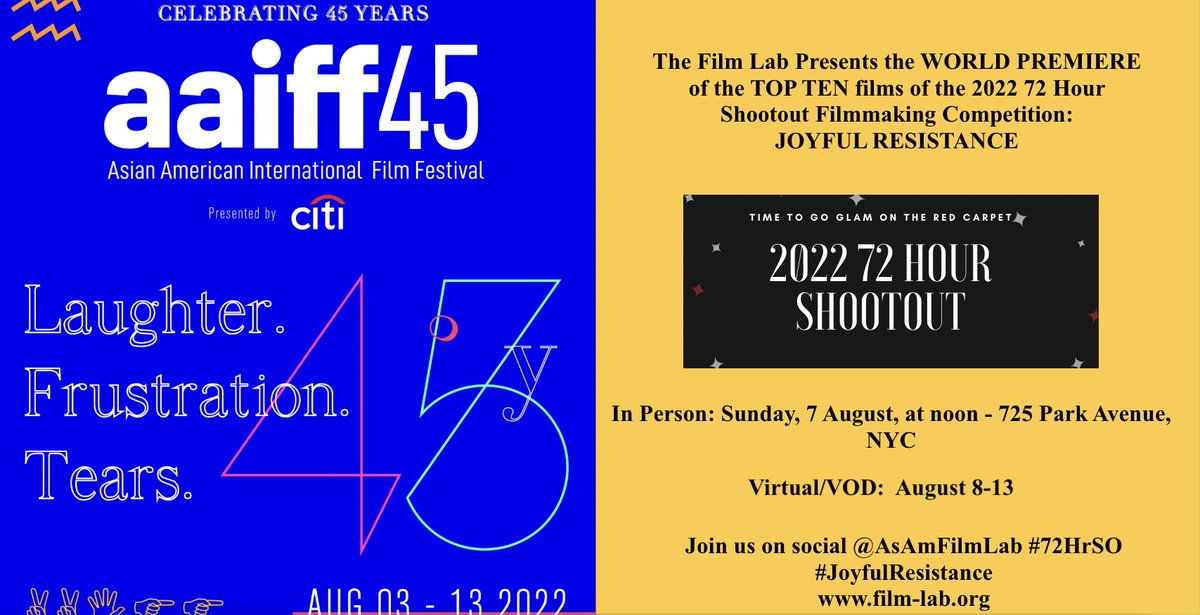 filmlabinc's tweet photo. 5 days and counting! #AAIFF #72HrSO #JoyfulResistance @AsianCineVision https://t.co/mOROZTVS9b