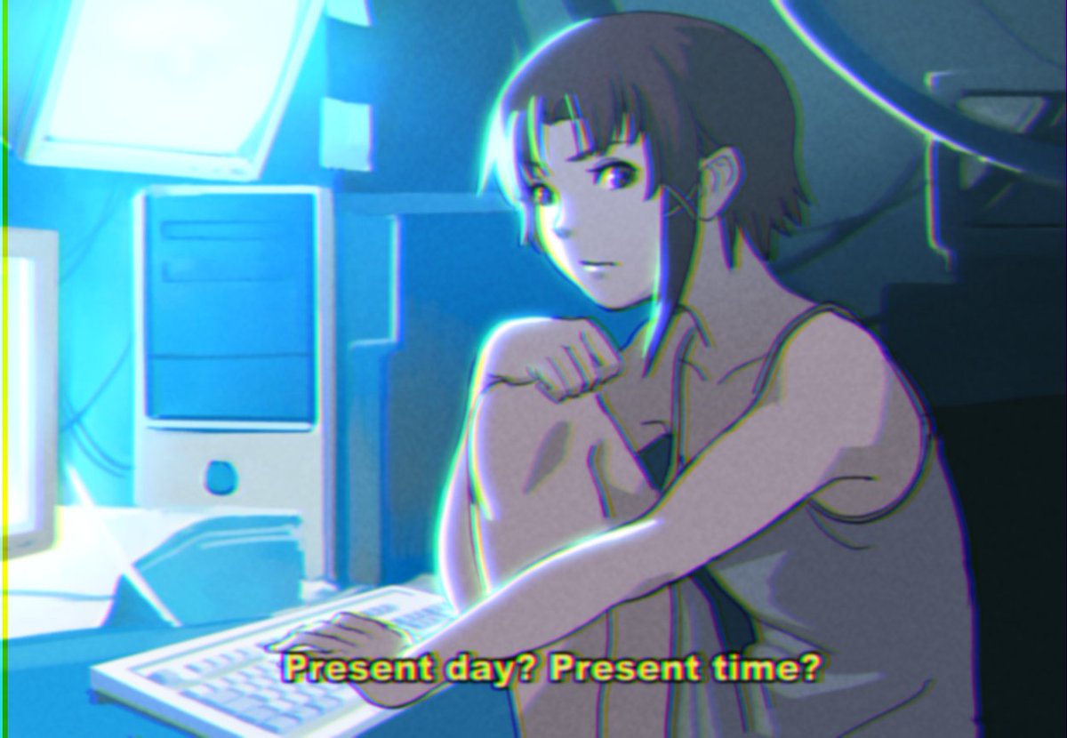 Present day? Present time? 
Hahahaha!

(I know she never said it xD)
#serialexperimentslain #lain #anime #fanart