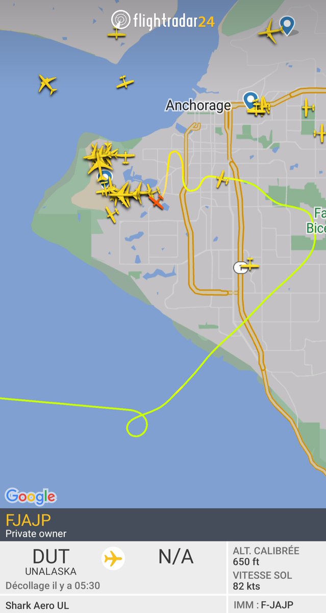 #MackSolo around PANC 🇺🇸 for landing in Lake Hood seaplane base from PADU 🇺🇸.. 

Via <a href="/flightradar24/">Flightradar24</a> 
<a href="/macksolo2/">MackSolo</a> #RoundTheWorldSoloFlight #avgeeks #SharkUL #FlySafe #MackRutherford #TheYoungestOne