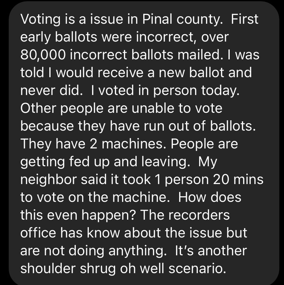 Report from Pinal County, AZ— we now have verifiable issues in Arizona’s three biggest counties. #AZVotes