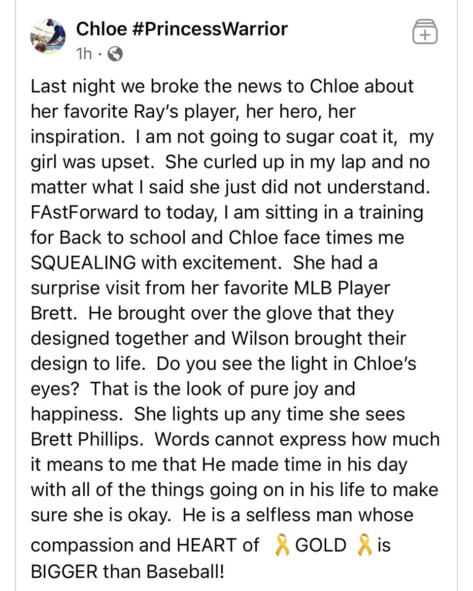 kyle_burger's tweet photo. Brett Phillips’ bond with Chloe, a young girl battling cancer, did not end on that magical mid-game moment in April.

Brett stop by her school before he was traded to Baltimore. #RaysUp https://t.co/Esbb4YTFPF