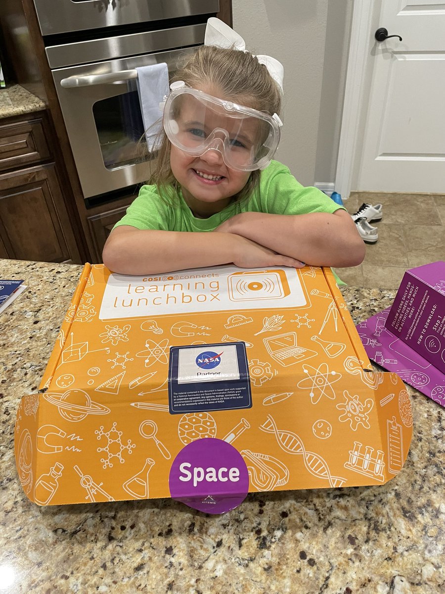 cstrain24's tweet photo. When your kid comes home from @SpaceCenterHou Explorer Camp with this @COSI box and wants to do experiments 💙 #soproud #scientist #STEM @NASA_Johnson @NASAArtemis https://t.co/aChsLkgWvM