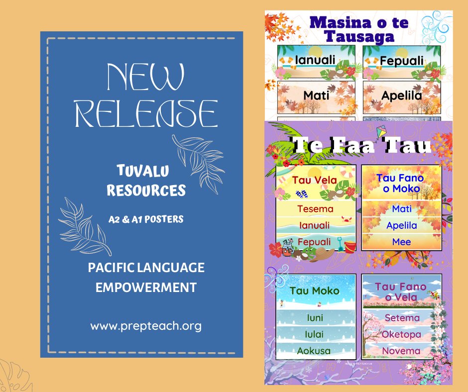 prep_teach's tweet image. NEW RELEASE!

Tuvalu Bilingual Posters
A1 &amp;amp; A2 posters
Months of the Year 
The Four Seasons

Translations: Kelesoma Saloa

#pasifikaeducation #bilingualeducation #educationmatters #educationispower #bilingualkids #prepteach #pasifikalanguageempowerment