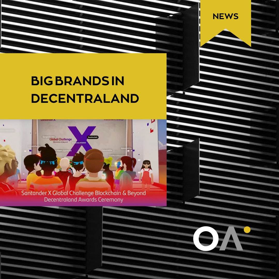 OA_Ventures's tweet photo. Big brands are using the metaverse to extend their reach. Banco Santander streamed its first event on July 14 in Decentraland—an award ceremony featuring blockchain innovation projects.

Has your business expanded into the metaverse yet?

#blockchain #crypto #cryptocurrency https://t.co/Mx94LemQCS