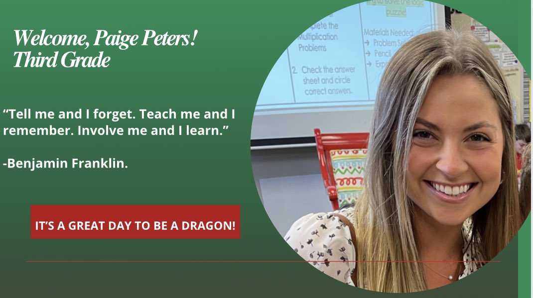 Welcome <a href="/paigepeters__/">Paige Peters</a> to Corinth!  Paige is a proud 
<a href="/theSMSD/">SM School District</a> alumni from <a href="/SMEOffice/">SME Office</a> and excited to be part of our team!  She will be teaching third grade <a href="/theSMSD/">SM School District</a> this year. Please help me give her a warm welcome to Corinth!