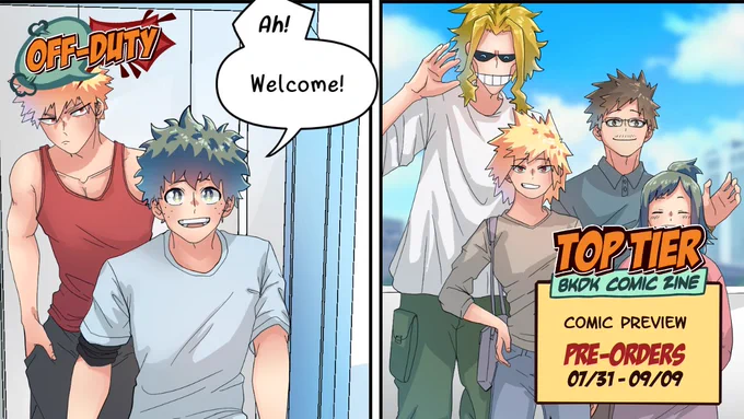 Hi~✨I bring you a preview of my work in the zine @bkdkcomiczine✨
I was able to make a 4 pg comic focused on the interaction between the Midoriya (and AllMight) and the Bakugo! Rlly it's one of my favorite works🧡💚

You can pre-order it here:
👇👇
https://t.co/AFzXfct6xk 