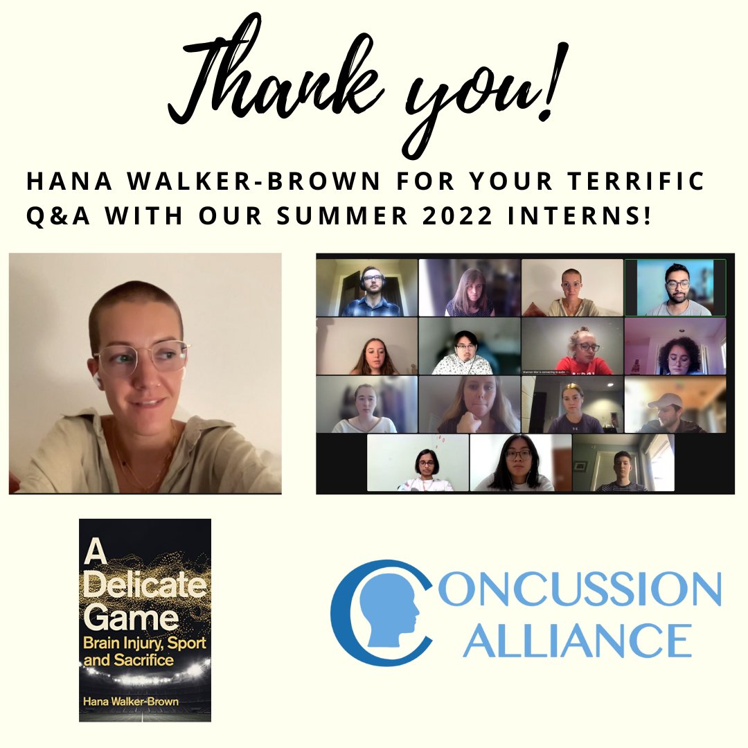 ConcussionAlly's tweet photo. Thank you @HWalker_Brown for your Q&A with our summer 2022 interns! ๐ฅThey loved your book #ADelicateGame ๐ง and found it deeply meaningful to connect with you. They want us to include your book in next summer's concussion curriculum!
@peterrobinson86 @ProgressiveRug @Tommo33s https://t.co/p063WP23nr