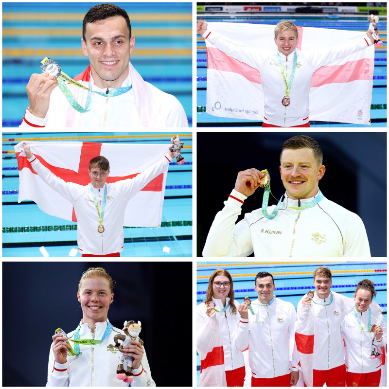 Swim_England's tweet photo. Another 6⃣ medals on the board 🎯

@TeamEngland's success continues on day five as they added two medals of each colour to take their overall tally to 24!

Check out today's finals report ⤵️

#B2022 | #PartofthePride | #BringItHome | #InspiredToTry