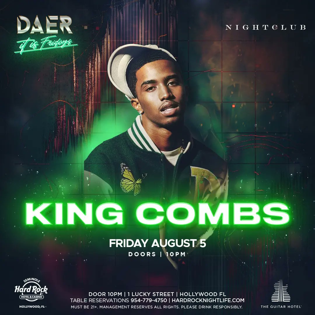 MYAMImusic's tweet photo. This Friday Aug 5th @daersouthfl @hardrockholly brings @kingcombs 👑 to celebrate a new era of hiphop with that old school behavior‼️"Can't Stop, Wont Stop"! Get your tickets and 📷 ready, you don't want to miss this one! BAD BOY https://t.co/Nfgd3UseIj