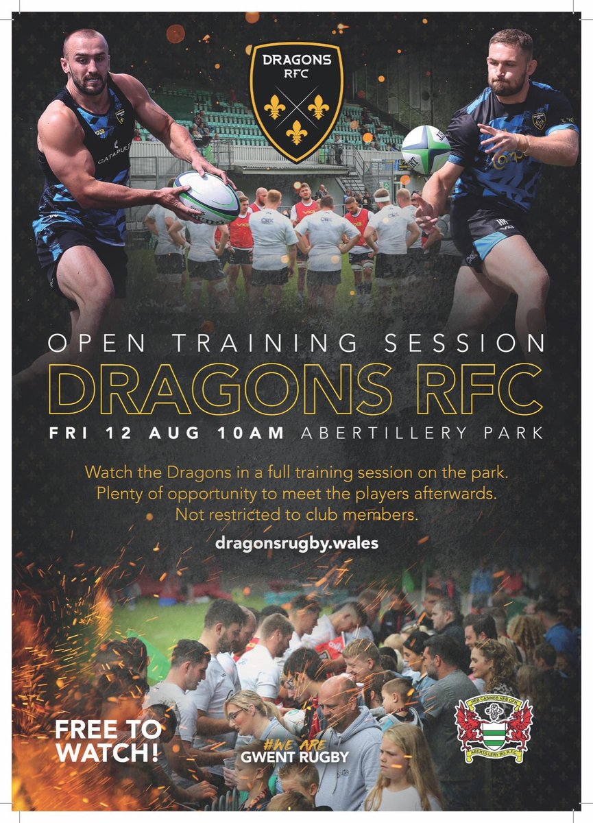 MiniBrewers's tweet photo. Great opportunity to watch the @dragonsrugby in an open training session at Abertillery Park on Friday 12 August. Itโs free to watch with plenty of opportunity to meet the players afterwards #ourregion #futuredragons https://t.co/X422OOJLP5