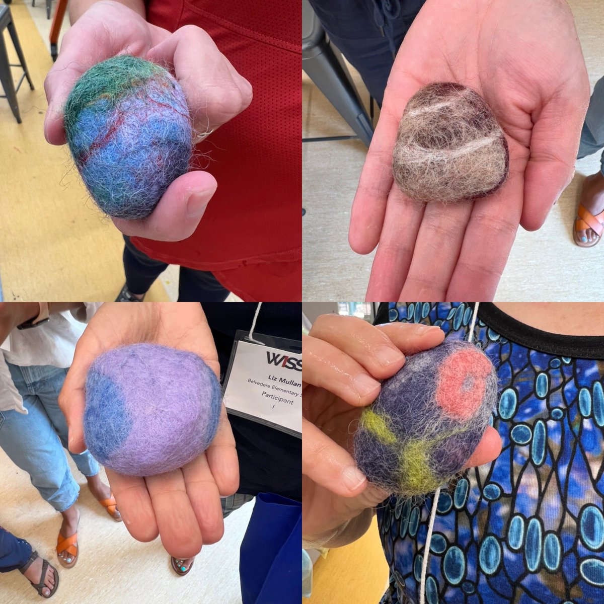 Underneath each beautiful wooly weighted magic is a rock with a mantra. Made with love & joy at #arthappens #wissit22. Some mantras tucked inside are: Laugh, Take risks, Breathe, I belong, Play, Compassion. A sweet and natural piece to hold and remember. #artheals #joyfulmaking