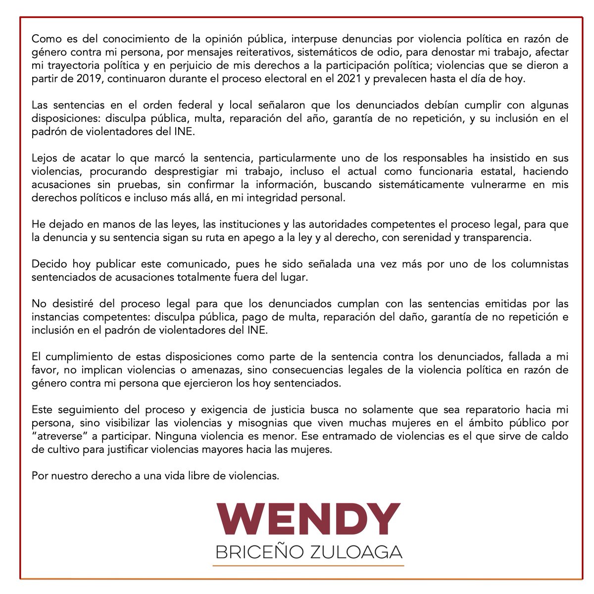wzuloag's tweet photo. Comunicado por la violencia política contra mi persona en razón de género, que aún persiste. El cumplimiento de la sentencia de parte de  los violentadores no es violencia, es JUSTICIA. La sesión del @TEPJF_Esp fue pública, ver a partir del minuto 22: 🎥https://t.co/9JCIzTx1uR https://t.co/loc2HLYTCW