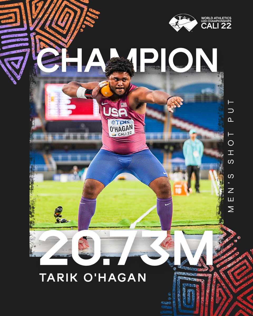 ANOTHER GOLD FOR THE USA 🥇

Tarik O'Hagan 🇺🇸 throws a huge personal best of 20.73m on his fourth attempt to claim world U20 shot put title!

#WorldAthleticsU20