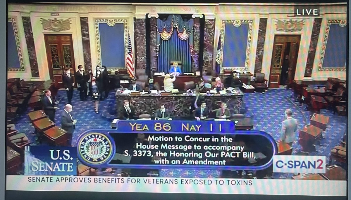 PaulRieckhoff's tweet photo. VICTORY. Finally. The #PACTact for veterans has passed. 86-11. The good guys and gals win. Veterans win. America wins. Hacks, partisans and jerks lose. It will soon be signed by the President. Help is finally on the way. https://t.co/LK6Q8YPuXi