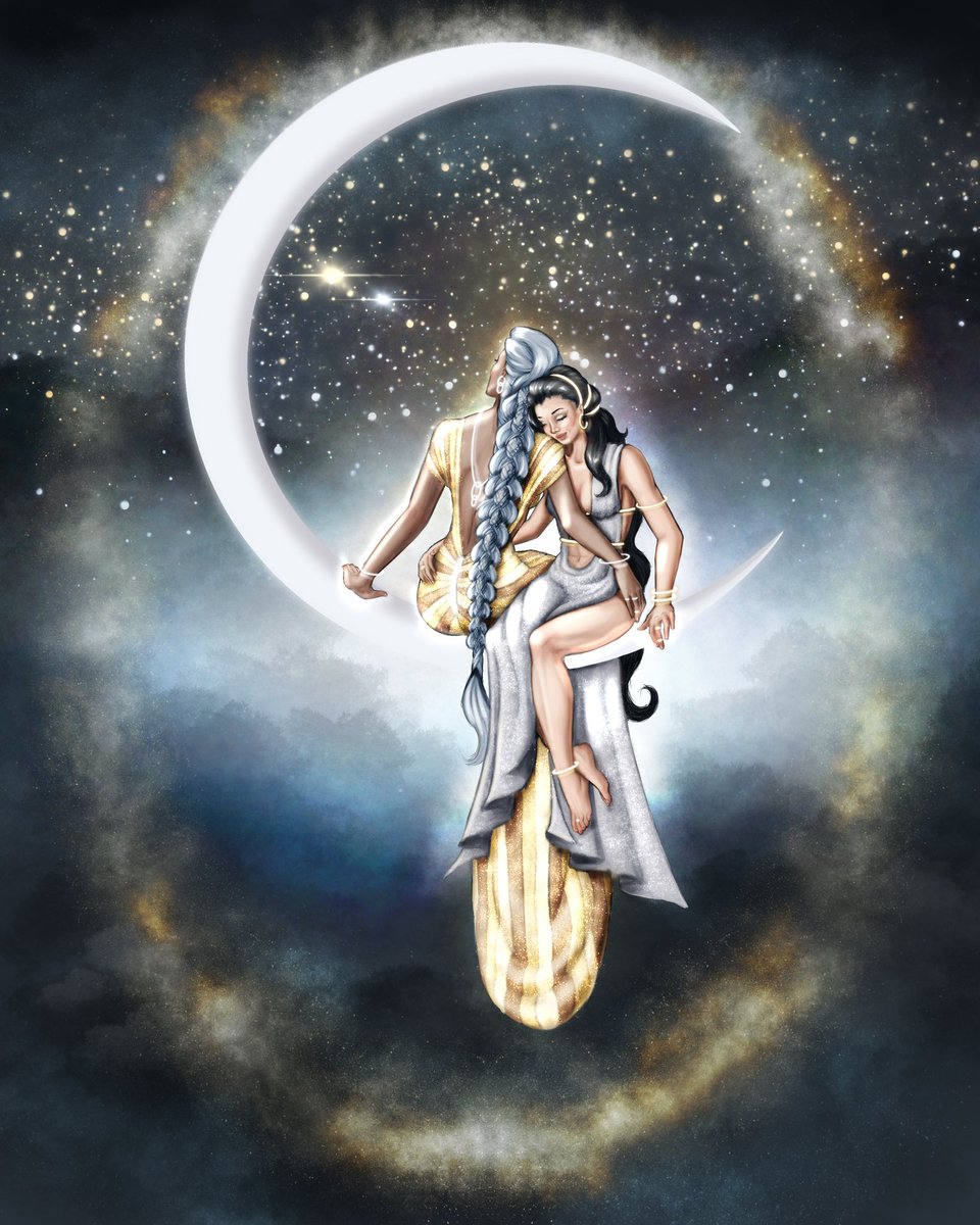 ScovilleMC's tweet photo. I made a thing, it’s been a hot minute. Also, I have an obsession with cloud and light brushes for #procreate. EVERYTHING MUST GLOW.

#digitalart #digitalillustration #digitalpainting  #moon #moongoddess #greekmythology #romanmythology #girlsdrawinggirls #space #stars #nightsky https://t.co/EkUjqO8HLe