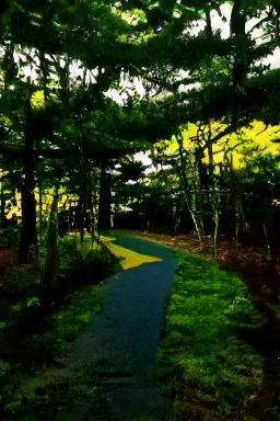 BrainArtLabs's tweet photo. "A beautiful New England forest trail with cheerful birds singing and chirping from the maroon and navy blue branches. The sky is yellow and the grass is a blend of dark and jade green."๐ณ
#ai #aiart #aiartwork #aiartist #discodiffusion #liminaldiffusion #liminalspace https://t.co/OhEJvBBo0K