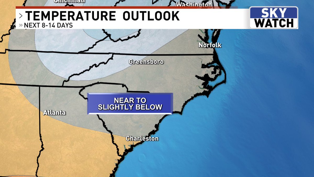 JonathanWeant's tweet photo. There are some signs we could see a weather pattern shift in the next 8-14 days that could bring slightly below normal temperatures to the Carolinas. If you're ready for fall (like me) this shift would be a nice break from the heat and humidity we've had.  #Climo #Outlook #NCWX https://t.co/nJfHSDv3oz
