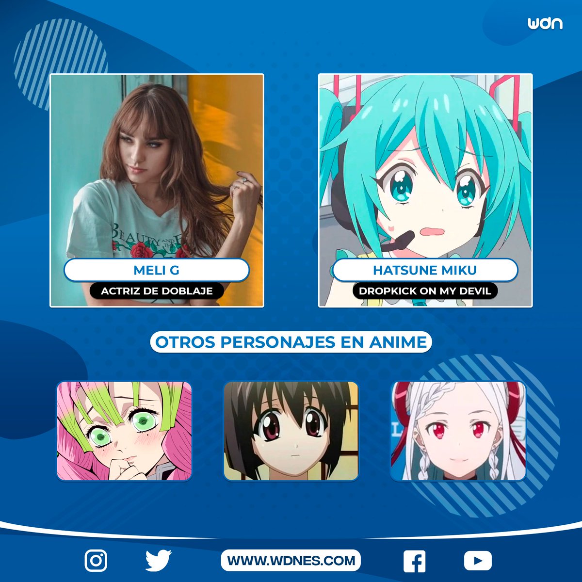 wdn_es's tweet photo. 🎙 | Doblaje
La actriz Meli G (@meligmusica) se une al elenco de "Dropkick on My Devil! X" interpretando a Hatsune Miku. https://t.co/DrKR4aqt4M