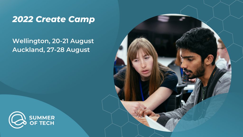 We are very excited to announce that our Create Camp will be held on 20-21 August in Wellington and 27-28 August in Auckland. 
This weekend is about supporting and encouraging students to learn new things! 
Sign up now to become a Create Camp Mentor share.hsforms.com/1heY2vFiYT4Wf2…?"