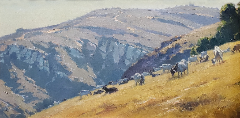 A new painting in the gallery by Michael Obermeyer  - 'Cliff Side Dining; Above Canon Acres, Laguna Beach', oil on canvas panel, 12' x 24'
⁠
americanlegacyfinearts.com/artwork/cliff-…

#michaelobermeyer #lagunabeach #lagunabeachart #wildgoats #goatpasture #californiapleinair