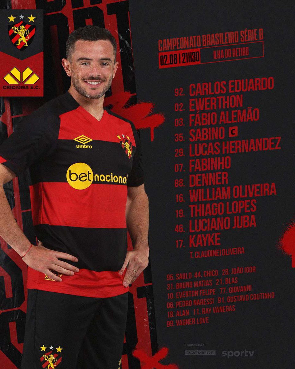 sportrecife's tweet photo. LEÃO ESCALADO! 📝🦁

#SPTxCRI #VoltAremos https://t.co/KLIdNkZD65