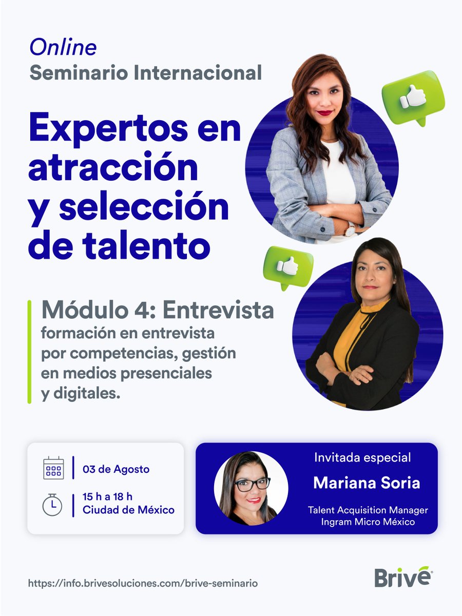 BriveOficial's tweet photo. Mariana Soria Pérez, Talent Acquisition Manager estará con nosotros para hablar de Entrevista: formación en entrevista por competencias, gestión en medios presenciales y digitales. ¡No te lo pierdas!

✅ Inscríbete ahora: https://t.co/PnsEwOb27A

#rrhh #recursoshumanos https://t.co/9bfpnbfPdx