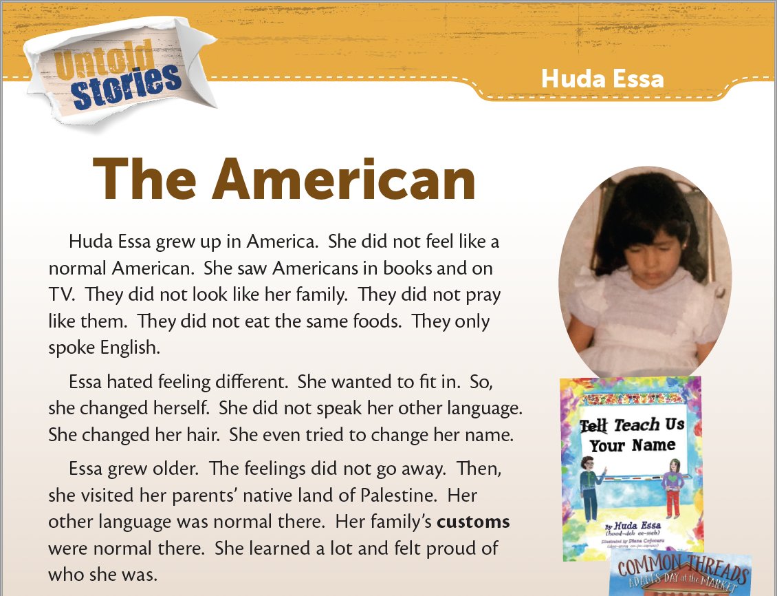 ESmithTCM's tweet image. Did you know @tcmpub worked with Huda Essa (@culturelinksllc) to write her untold story? This literacy-based resource focuses on listening, speaking, reading, &amp;amp; writing while students learn about diverse people throughout history. What’s your Untold Story!? #tcmdidyouknow