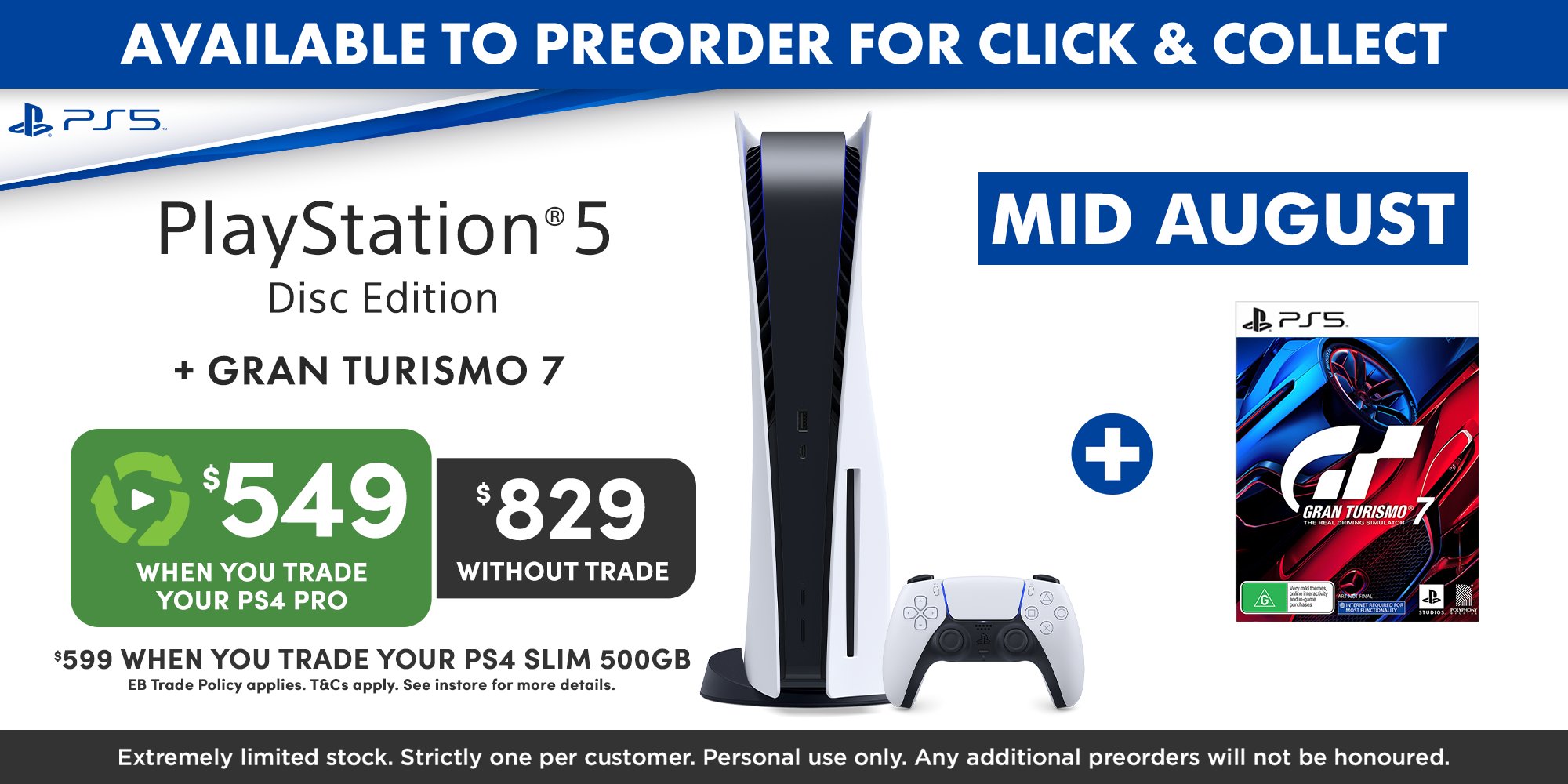 Sony Playstation 5 Disc Version Console with Gran Turismo 7 Launch Edition Bundle