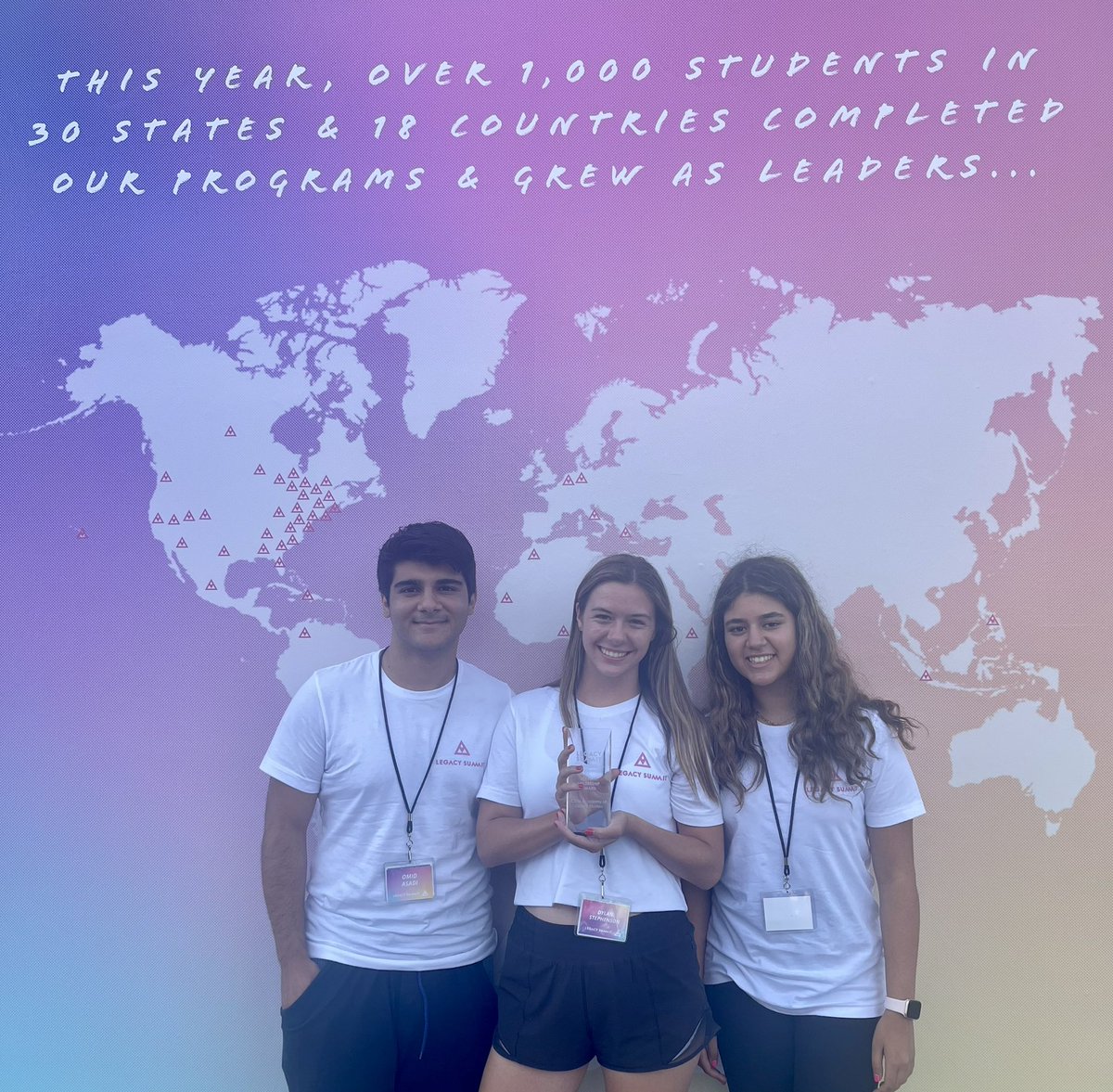 Speed Pitching scholarship winners Omid and Lillia. Dylan accepting the Servant Leadership Award for AGS. #legacysummit2022 #agscdm <a href="/nmusd/">Newport-Mesa USD</a>