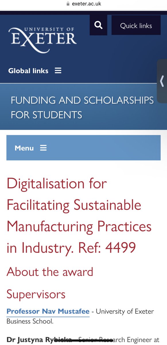 okechuokorie's tweet image. An exciting PhD position just opened up for British &amp;amp; Home Students.

Digitalisation for Facilitating Sustainable Manufacturing Practices in Industry. Ref: 4499

About the award

exeter.ac.uk/study/funding/…

#phdchat #manufacturing #PhDStudent #phdvoice #PhDLife #AcademicChatter