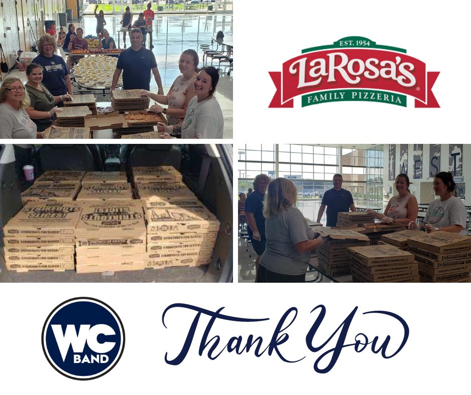 The next time you dine in or order takeout from <a href="/larosaspizzeria/">LaRosas Pizzeria</a> in Amelia, please thank them for tonight's generous Feed the Band donation. As always, we thank our team of volunteers for serving up those slices and ensuring our students have fresh fruit for dinner. 🍊🍎