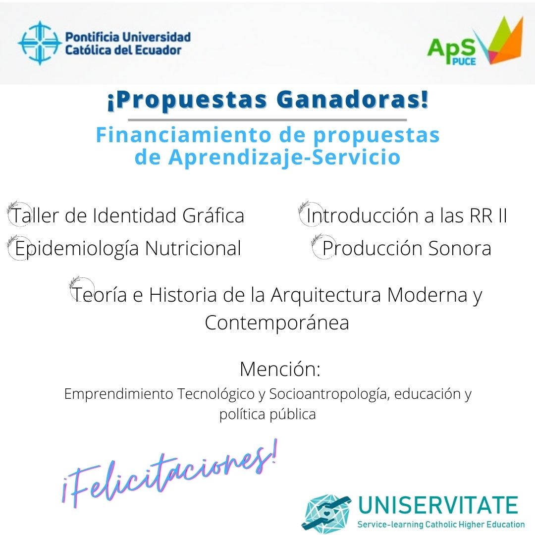 ApS_PUCE's tweet photo. ¡Tenemos ganadores!
Gracias al interés de las y los colegas; 6 propuestas implementarán Aprendizaje y Servicio en diversas asignaturas el siguiente semestre.
Gracias a @uniservitate y al apoyo de @CDDoc_UC por su cercanía y orientación.
#aprendizajeservicio
#NodoLatam https://t.co/XMvhbY6gt1