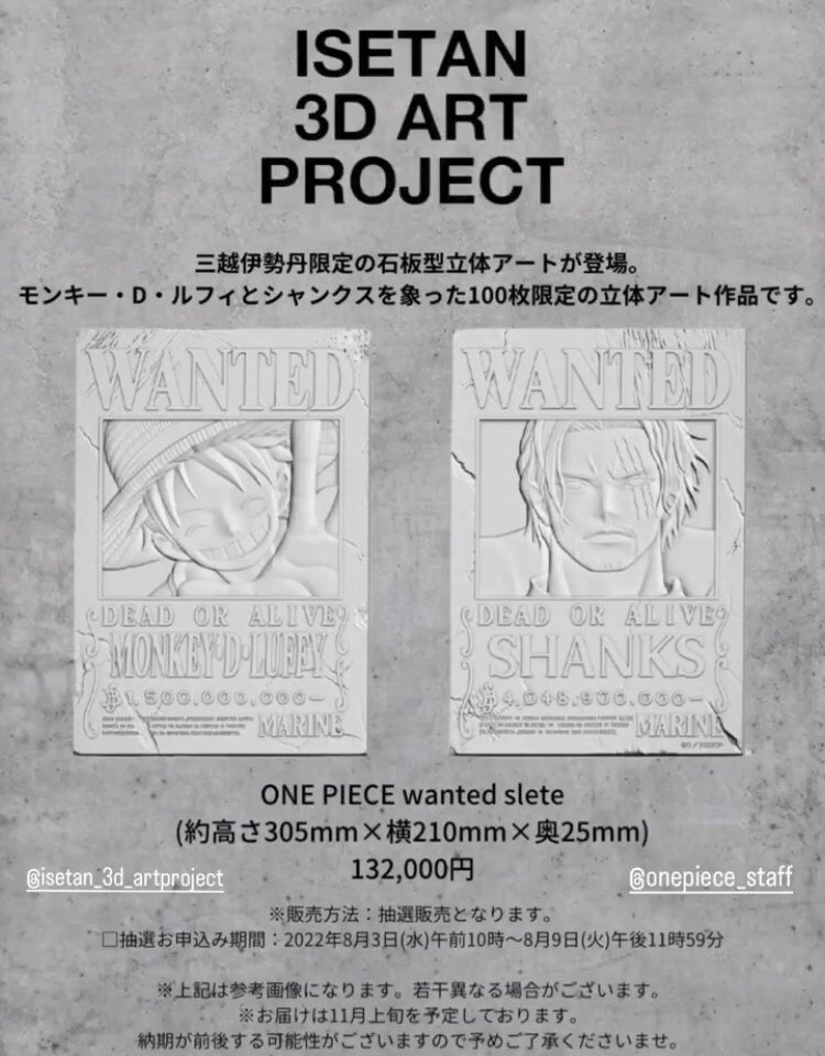 ONE PIECE wanted slete/石板型立体アート/100枚限定/ ワンピース ONE