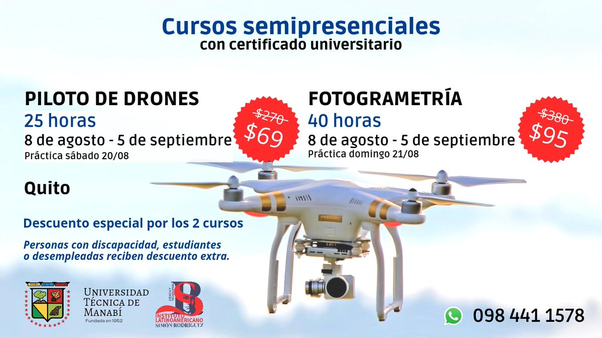 InstiSr's tweet photo. 🔵🔴 #Quito ¡Ampliamos inscripciones!
Aprende a pilotar #drones de manera segura y profesional y a procesar modelos en #3D.
#Cursos con certificado ✅ universitario.
👩🏽‍💻 Drones: https://t.co/g5uf6Yoeoi
👨🏾‍💻 Fotogrametría: https://t.co/z52jrdIANb
 🤳 Whatsapp: https://t.co/FHJl4NB3ay https://t.co/YaNWTwqBTU
