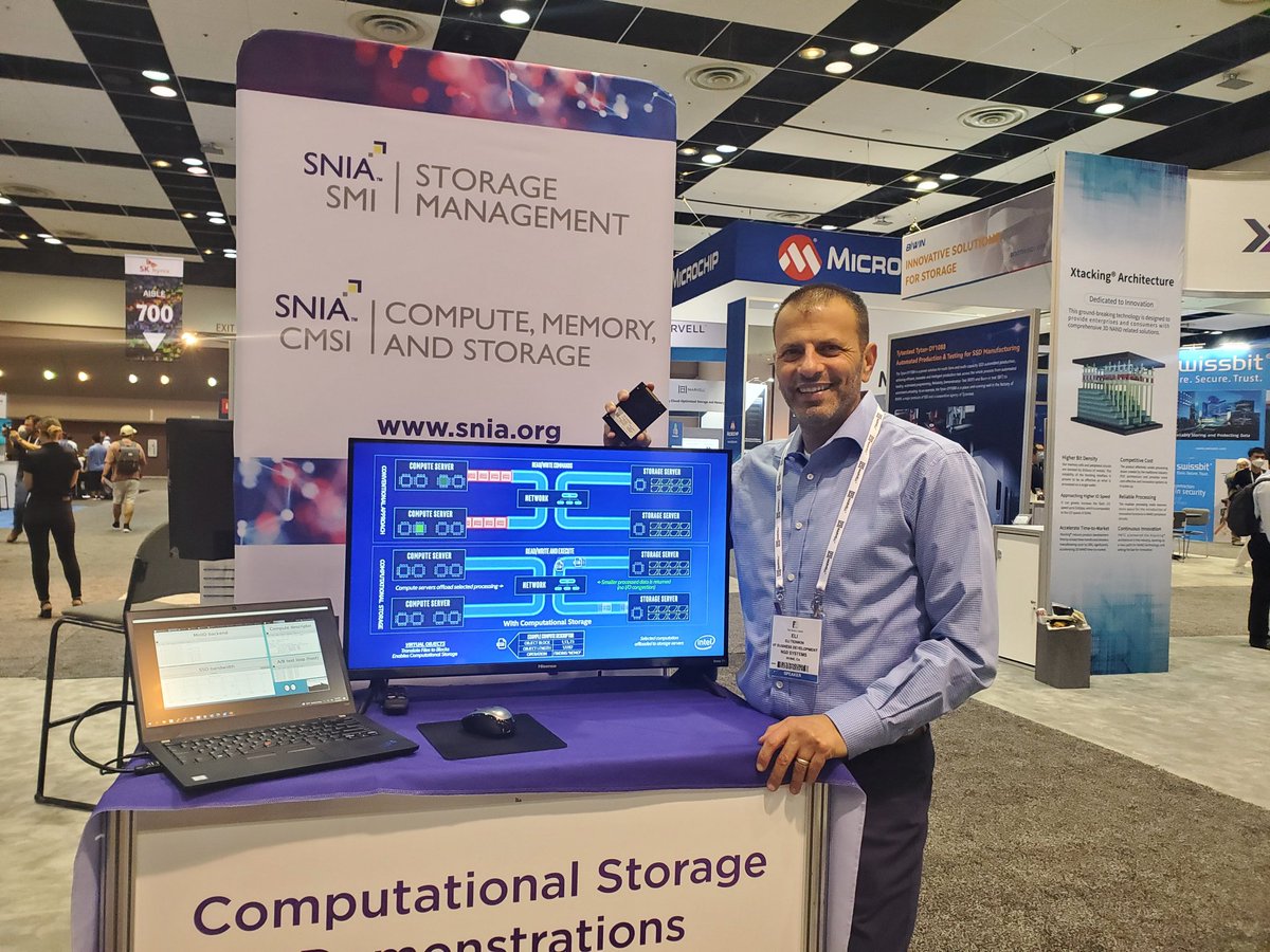 SNIA's tweet image. New SNIA Board member Eli Tiomkin from @NGDSystems demonstrates #computational storage solutions at #fms2022. Come see CS in the real world in Booth 725! @Elico17