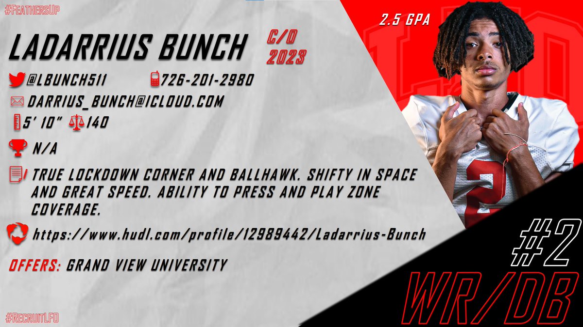 RecruitLFO's tweet photo. #2 Senior WR/DB Ladarrius Bunch @lbunch511 

https://t.co/xp1NUjY7Rw

#RecruitLFO https://t.co/XAr3bASE0p
