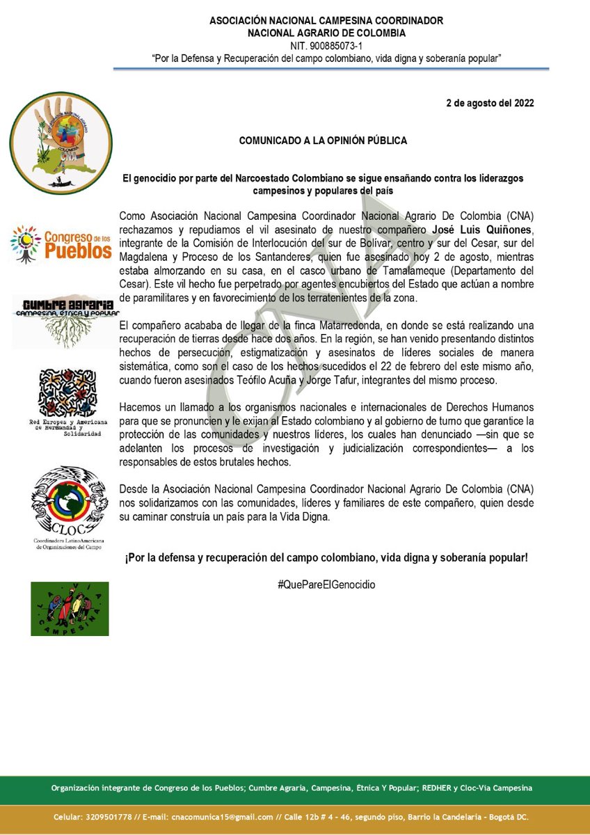 Coordinador Nacional Agrario | CNA-Colombia tweet media