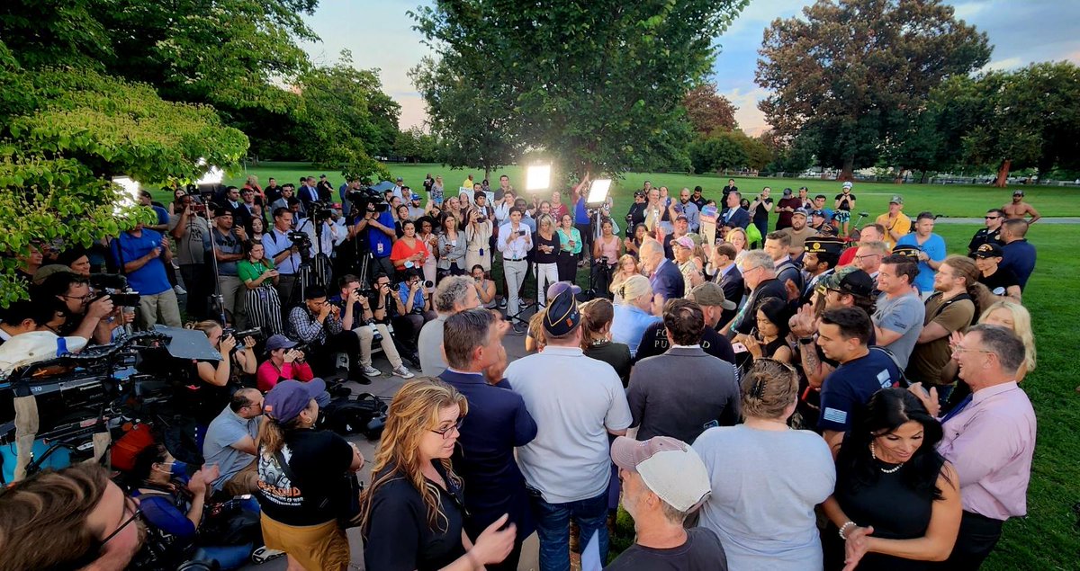 What a difference a few years makes. One photo is #IAVA's lonely press conference on the Burn Pits Accountability Act back in 2018 and the other is today's historic #PACTAct win. This was a movement. We won. ALL veterans won.