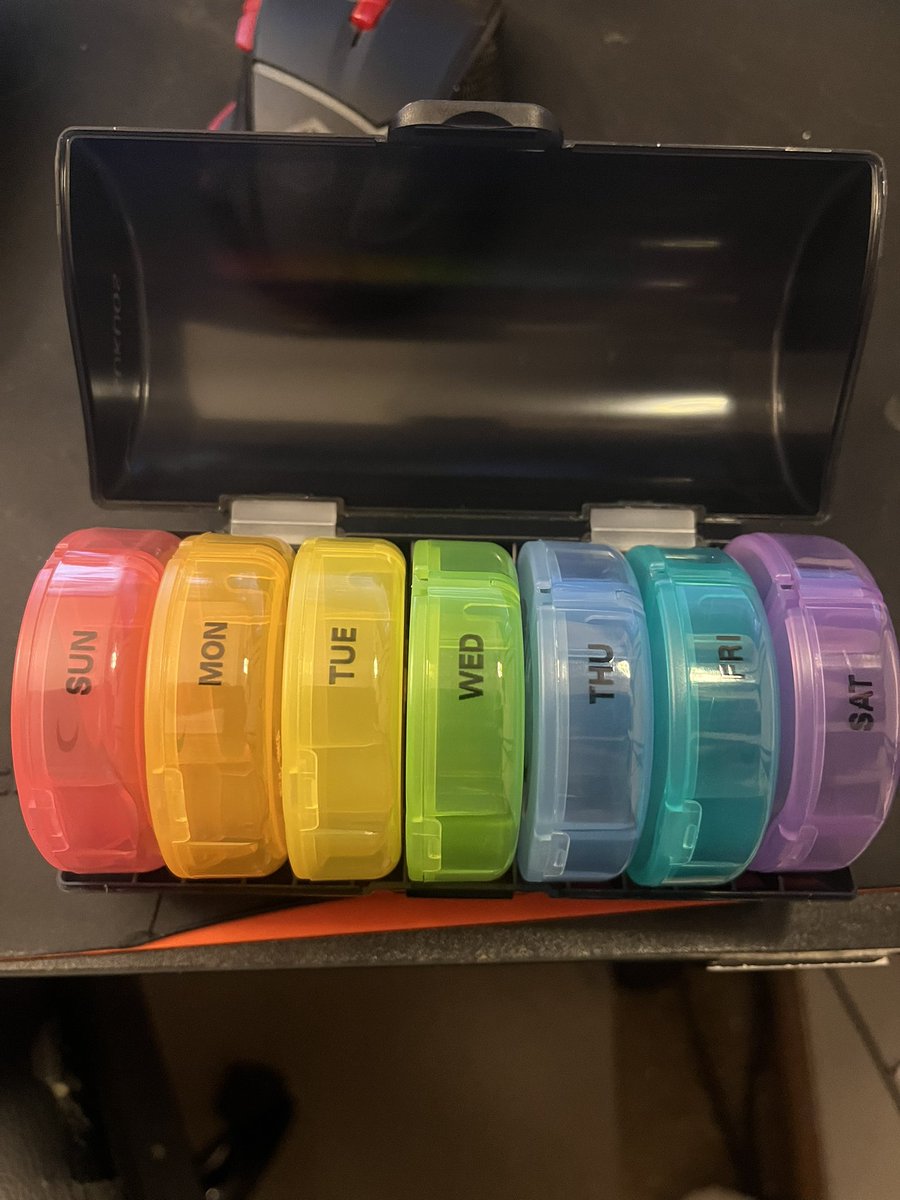 The_Dan1sh's tweet image. Day 2 of “Month of Presents” is a day and night pill case. Super sleek.  Perfect for my daily dose of meds and vitamins. 🥰

#pillcase #dayandnight #sukuos