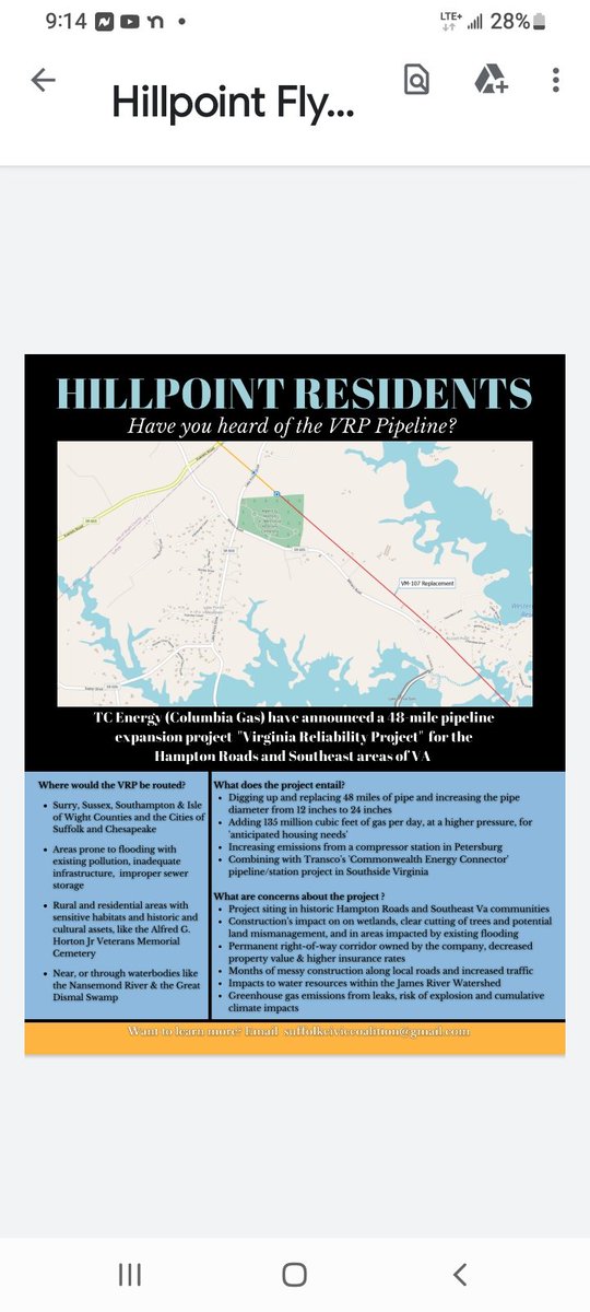 shine_i1's tweet photo. ALL RESIDENTS OF #SUFFOLKVA PARENTS OF HILLPOINT ELEMENTARY SCHOOL & #HILLPOINT NEIGHBORHOOD... #pipeline street crossings
Due to absence of PUBLIIC OUTREACH in #Suffolk @FERC has been advised! https://t.co/EYHnY7f0Rg