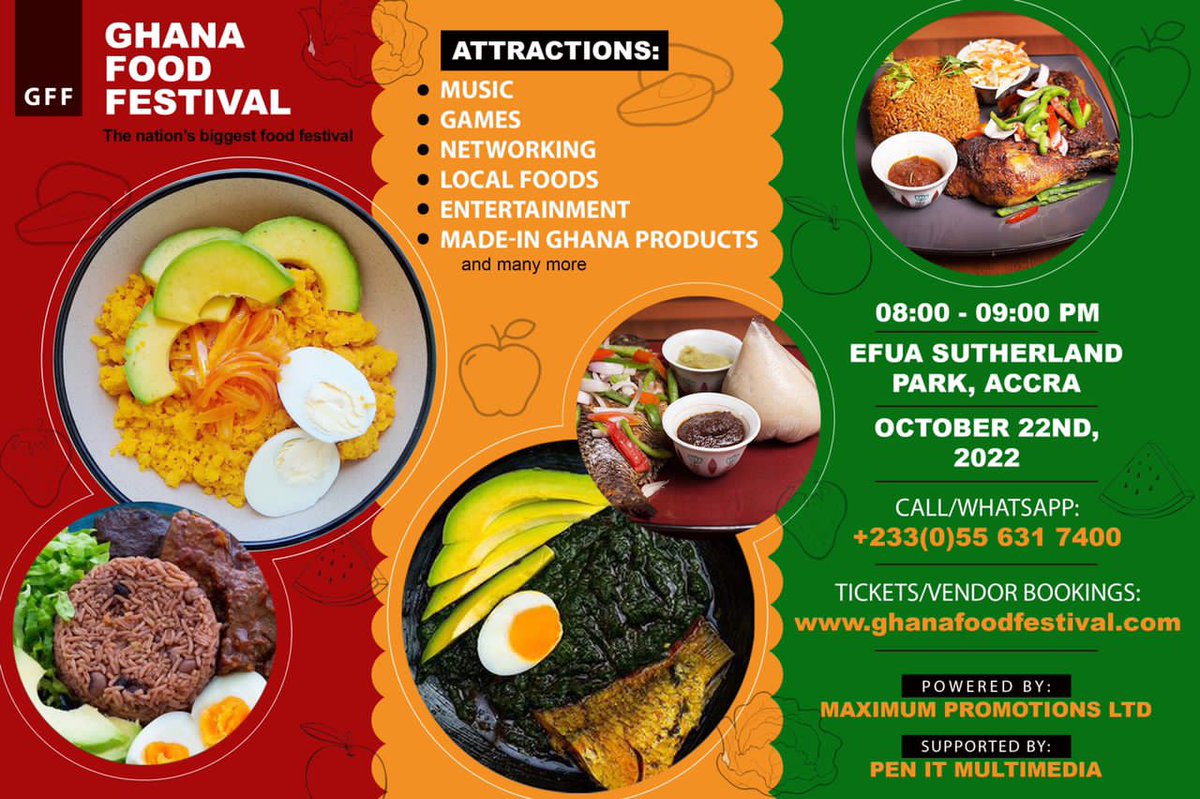 CallMeKobby's tweet photo. Ghana Food Festival offers a chance to enjoy some very special time together. 
October 22nd let's meet at Efua Sutherland Park because it's THE PERFECT FOODIE DAY OUT!!😋🍝 . Combining the nation's love of great food and drink. 

Kindly RT for awareness. Thank you  🙏 https://t.co/AftMEnQQvc