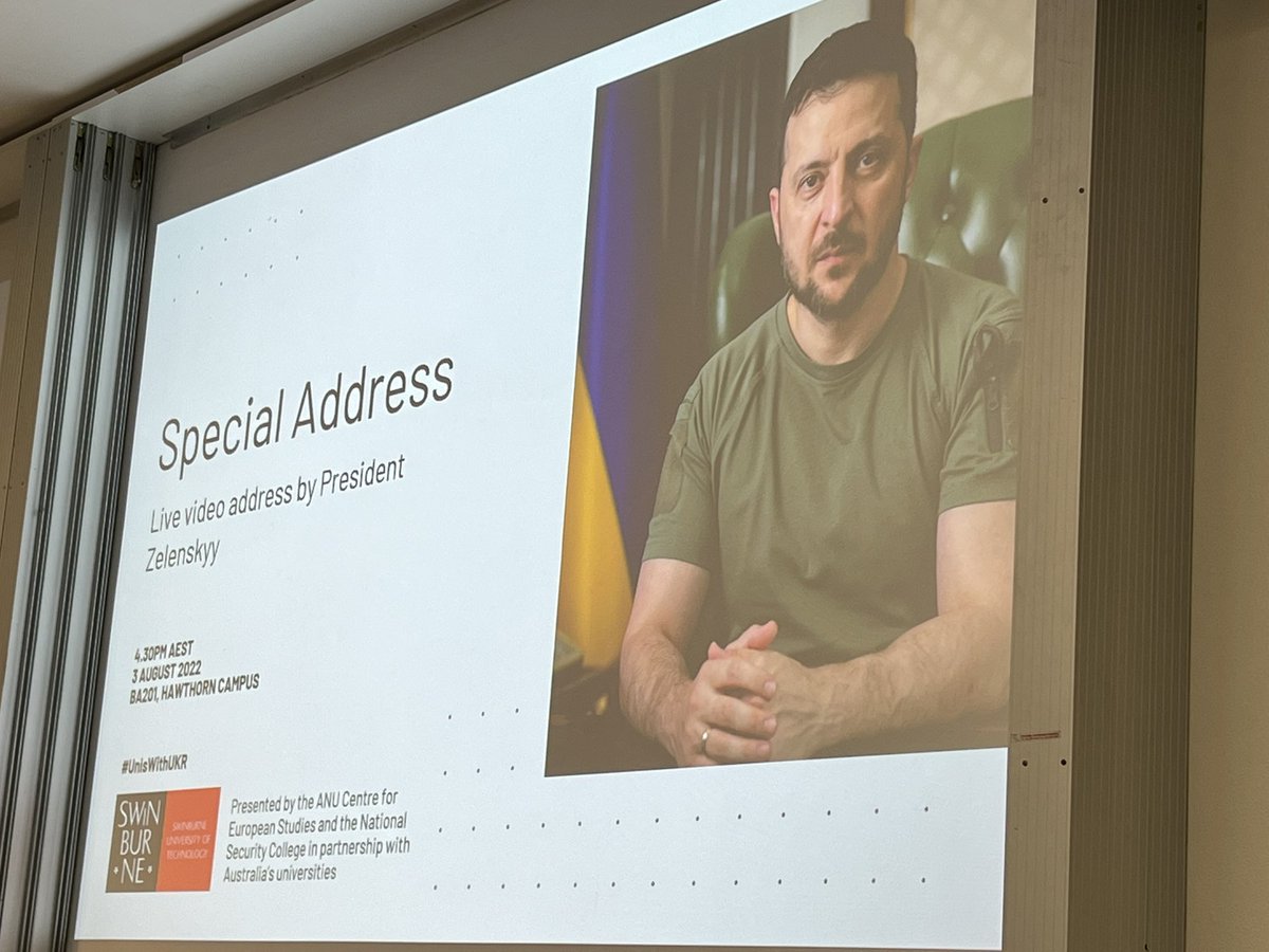 Looking forward to hearing <a href="/ZelenskyyUa/">Volodymyr Zelenskyy / Володимир Зеленський</a> address 🇦🇺 university students, here at <a href="/Swinburne/">Swinburne University of Technology</a> 

#UnisWithUKR